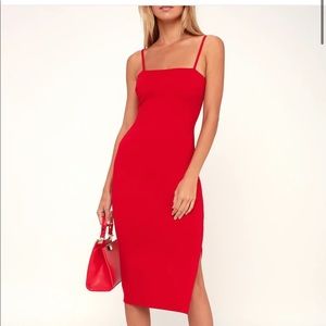 Lulu’s Paulina Red Bodycon Midi Dress - Large (L)